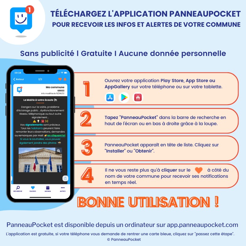 Fiche décrivant les 4 étapes pour télécharger et activer l'application.