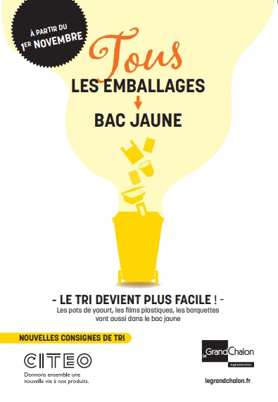 Tous les emballages sont mis en poubelles de tri jaune